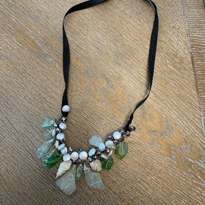 Bead Pearl Shells Necklace w/ Ribbon Handmade 37”